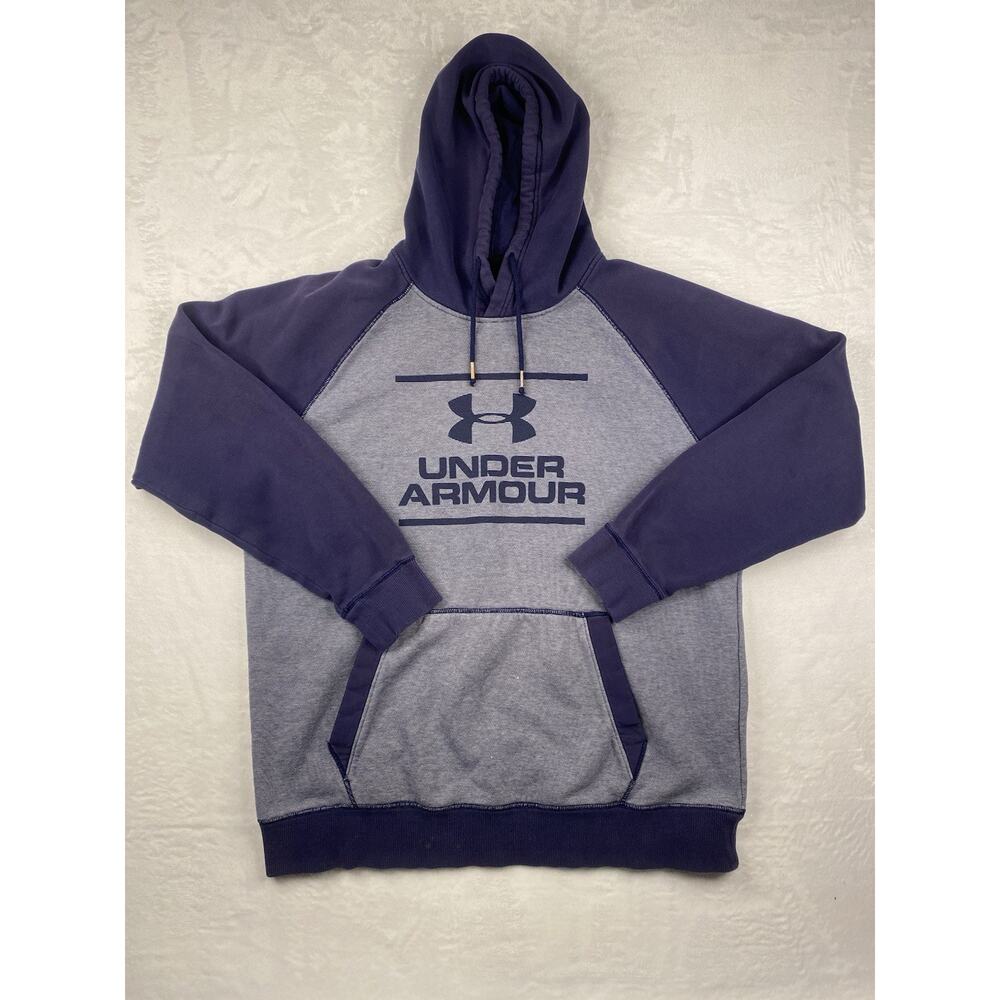 Under Armour Men's Pullover Hoodie Gray and Navy Loose Fit Large